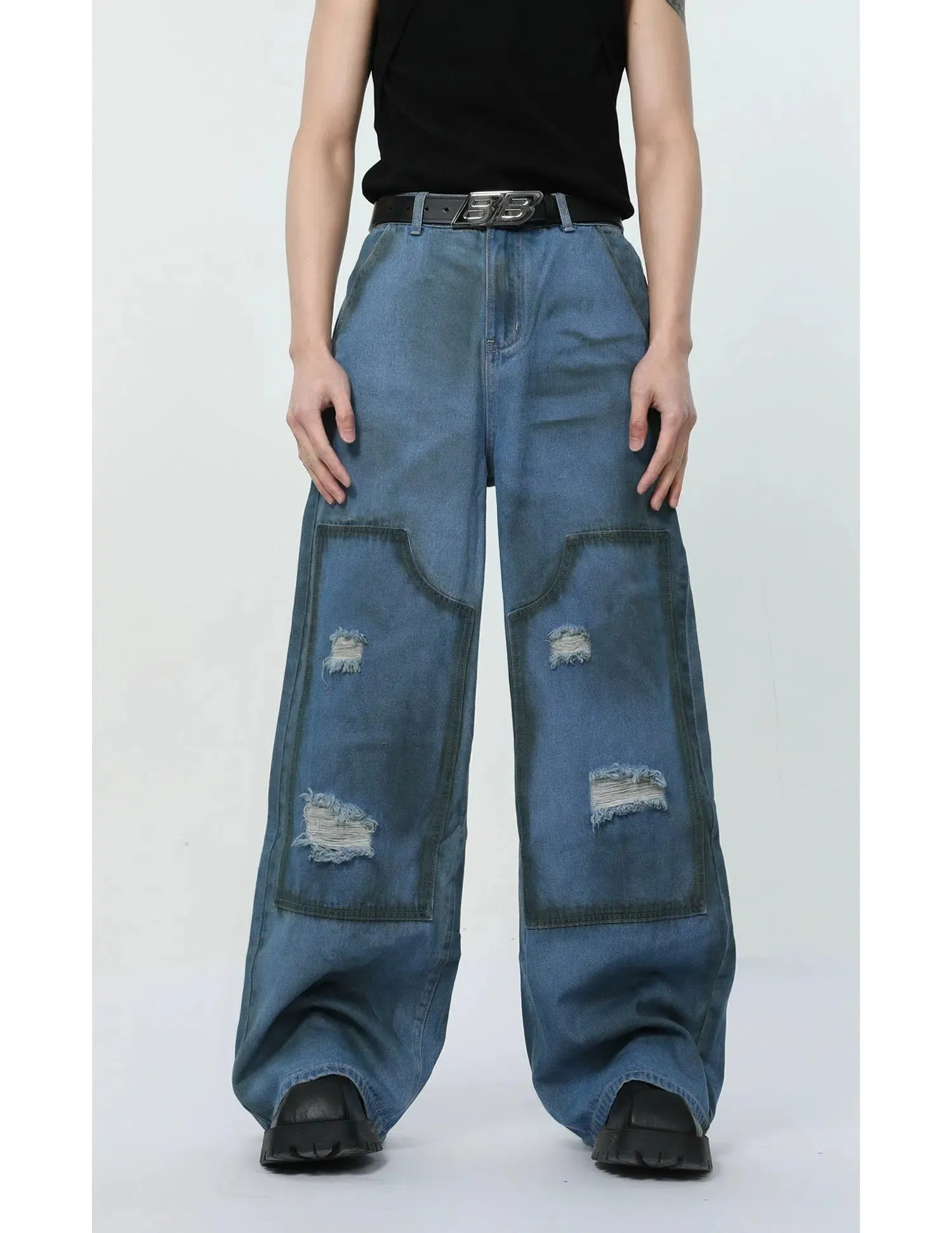 Maxct Washed Blue Sleeveless Jacket & Wide-leg Jeans