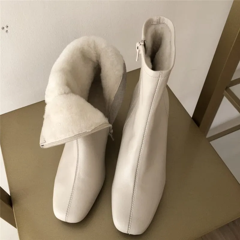Classic Elegant Glove-Like Ankle Boots with Fleece Lined Mid Heel Maxct