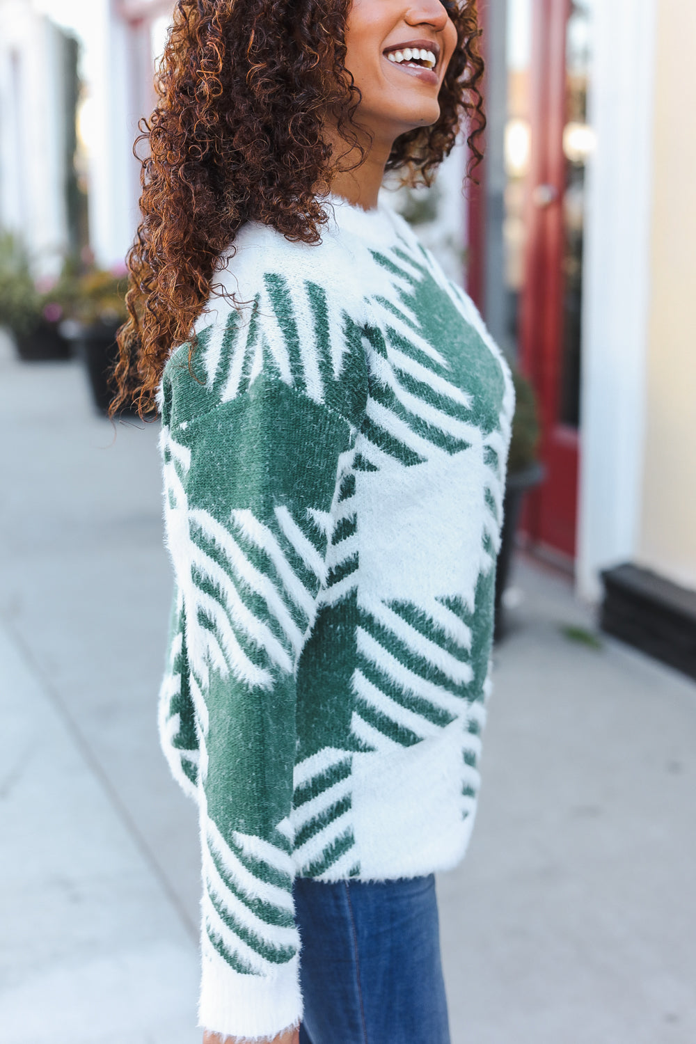 Maxct &Under The Christmas Tree Green Plaid Soft Brushed Hairy Sweater