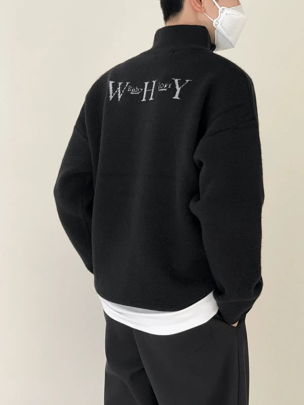 Maxct Text Print Stand Collar Sweater