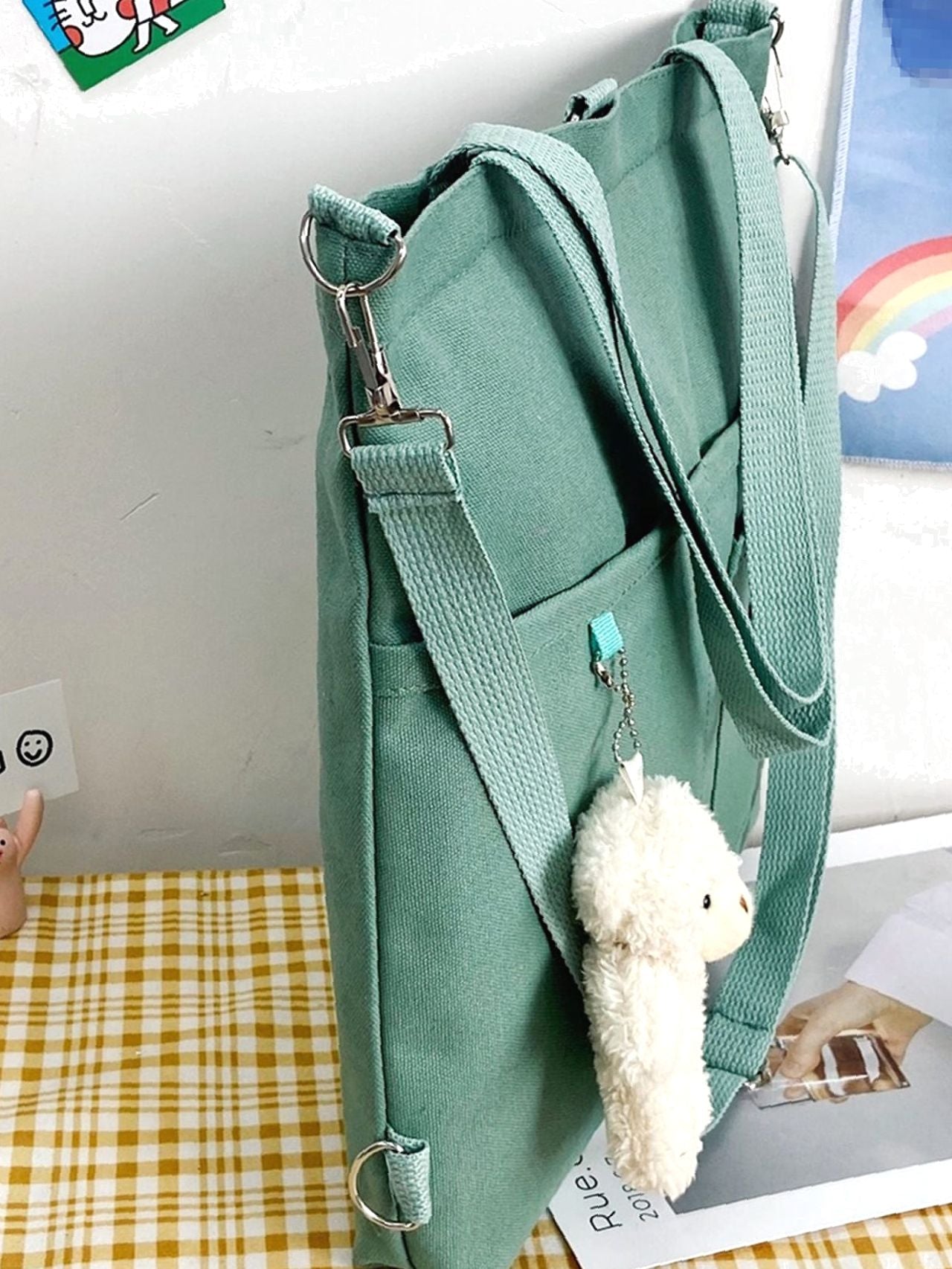 Maxct - Letter Graphic Shopper Bag with Bag Charm  - Women Tote Bags