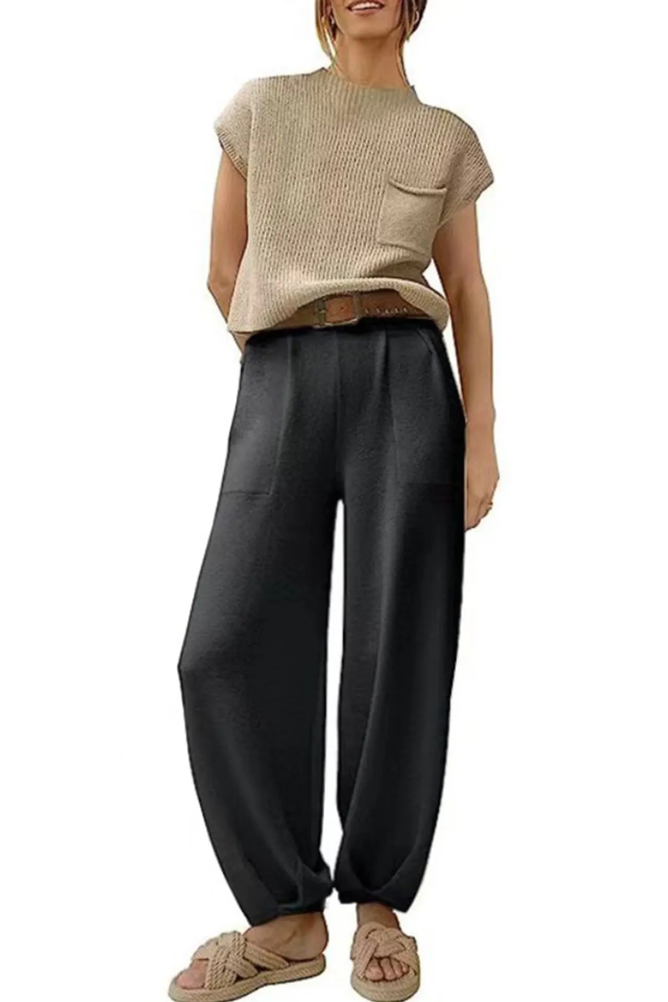Maxct Ribbed Mock Neck T-shirt Pants Suits