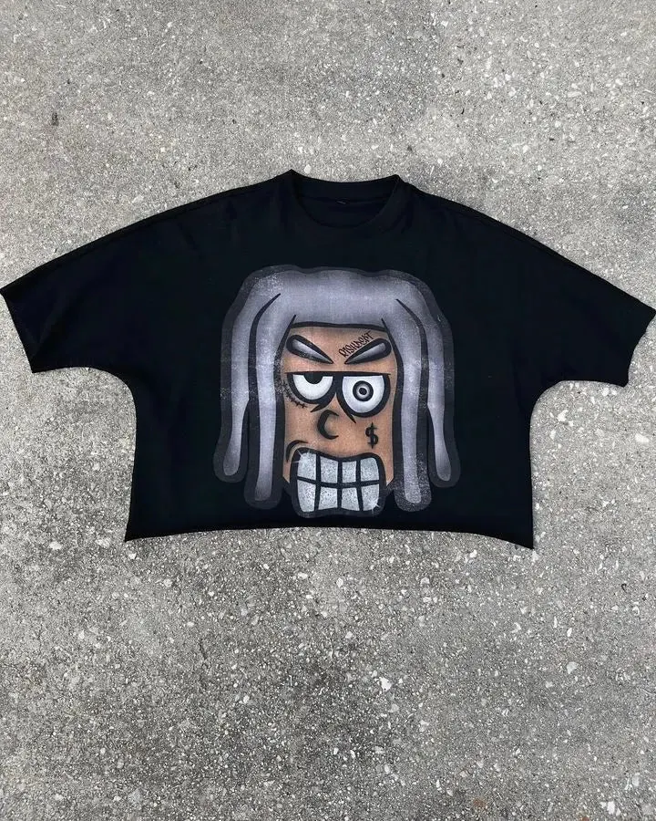 Maxct Y2K Fashion Clothes Harajuku Cartoon Character Graphic Printed T Shirt Casual Drop Sleeves Cotton Oversized T Shirt Mens Womens 1017