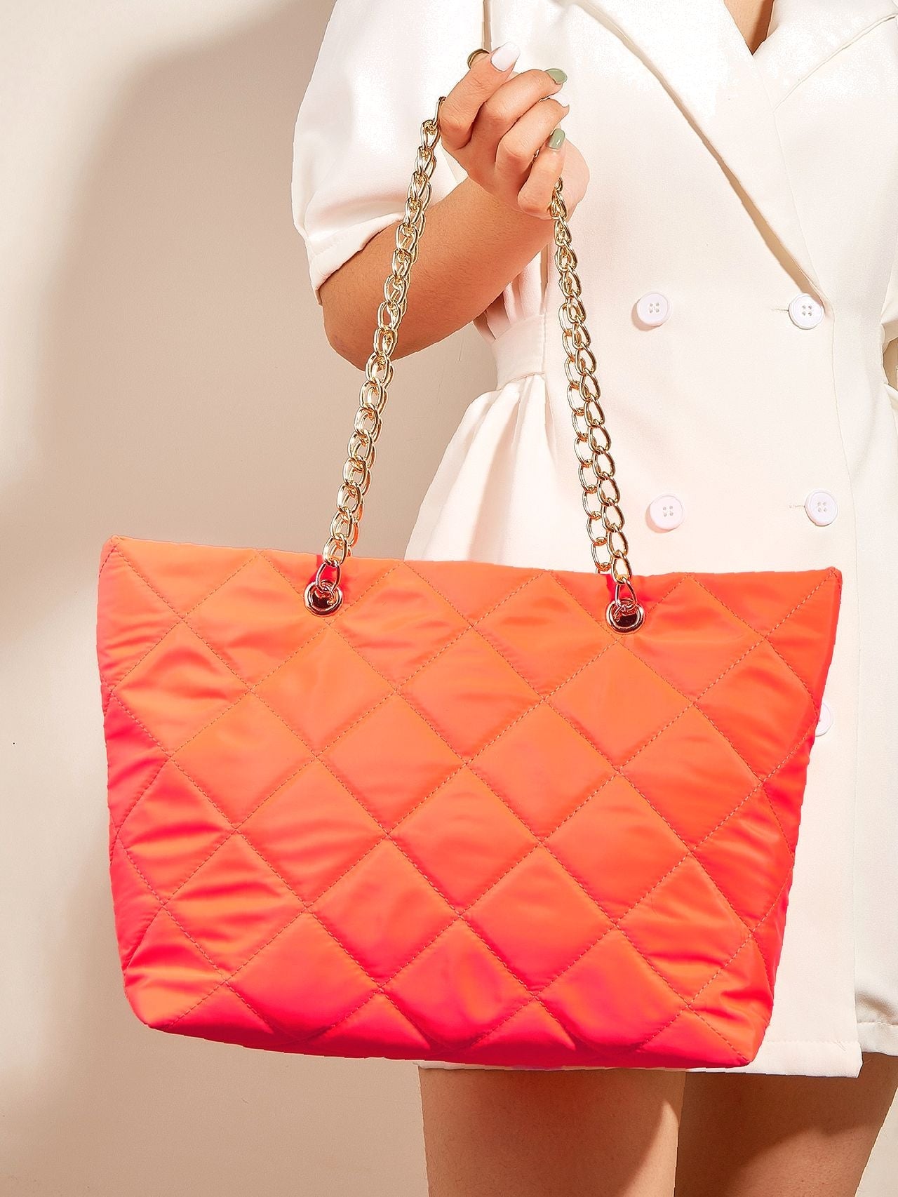 Maxct - Quilted Embossed Chain Shoulder Tote Bag  - Women Tote Bags