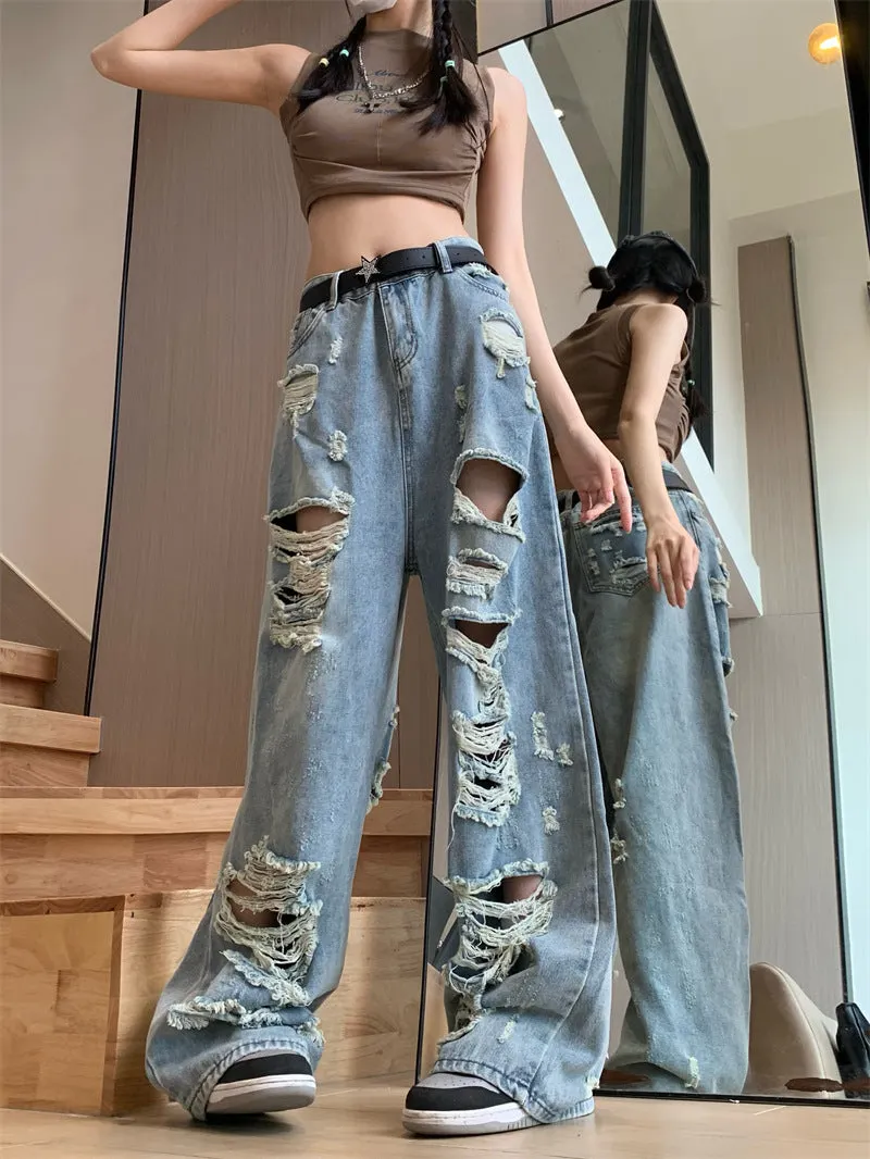 Frayed Detail High Waist Ripped Jeans Maxct