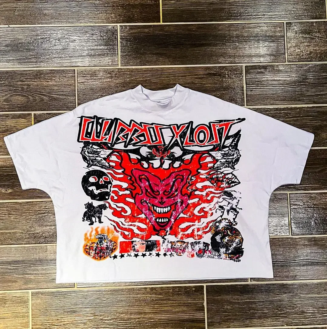 Maxct New Street Clothing Women Super Large Pattern T-shirt Harajuku Couple Y2K Top notch Hip Hop Gothic Couple Casual Top