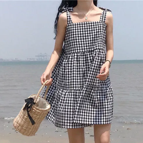 Maxct Sleeveless Dress Women Belt Design All-match Summer A-line Hot Sale Beach-dresses Ulzzang Students Fashion Vestidos Casual