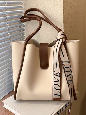Letter Graphic Contrast Binding Shopper Bag - Women Tote Bags
