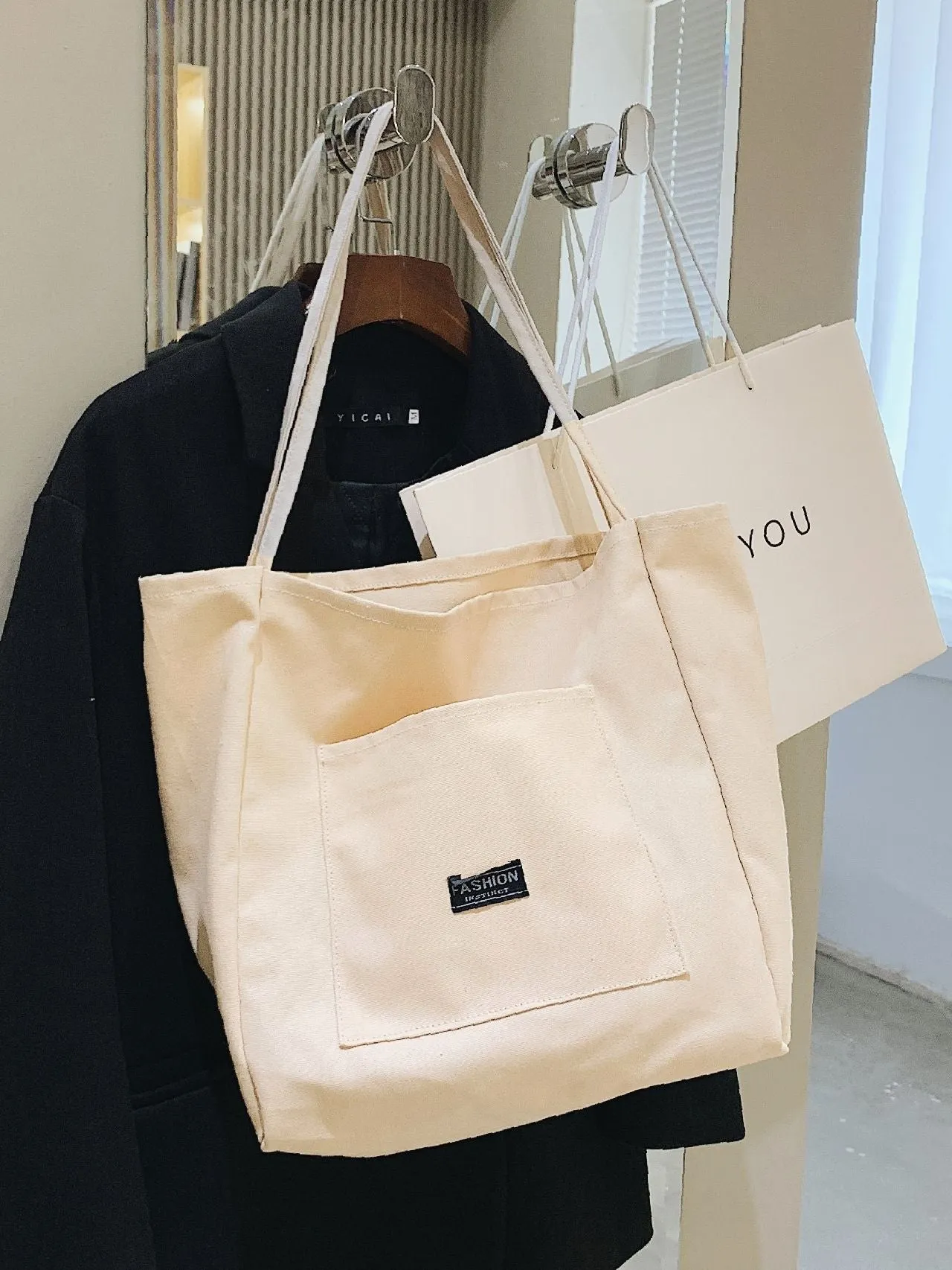 Maxct - Letter Patch Shoulder Tote Bag  - Women Tote Bags