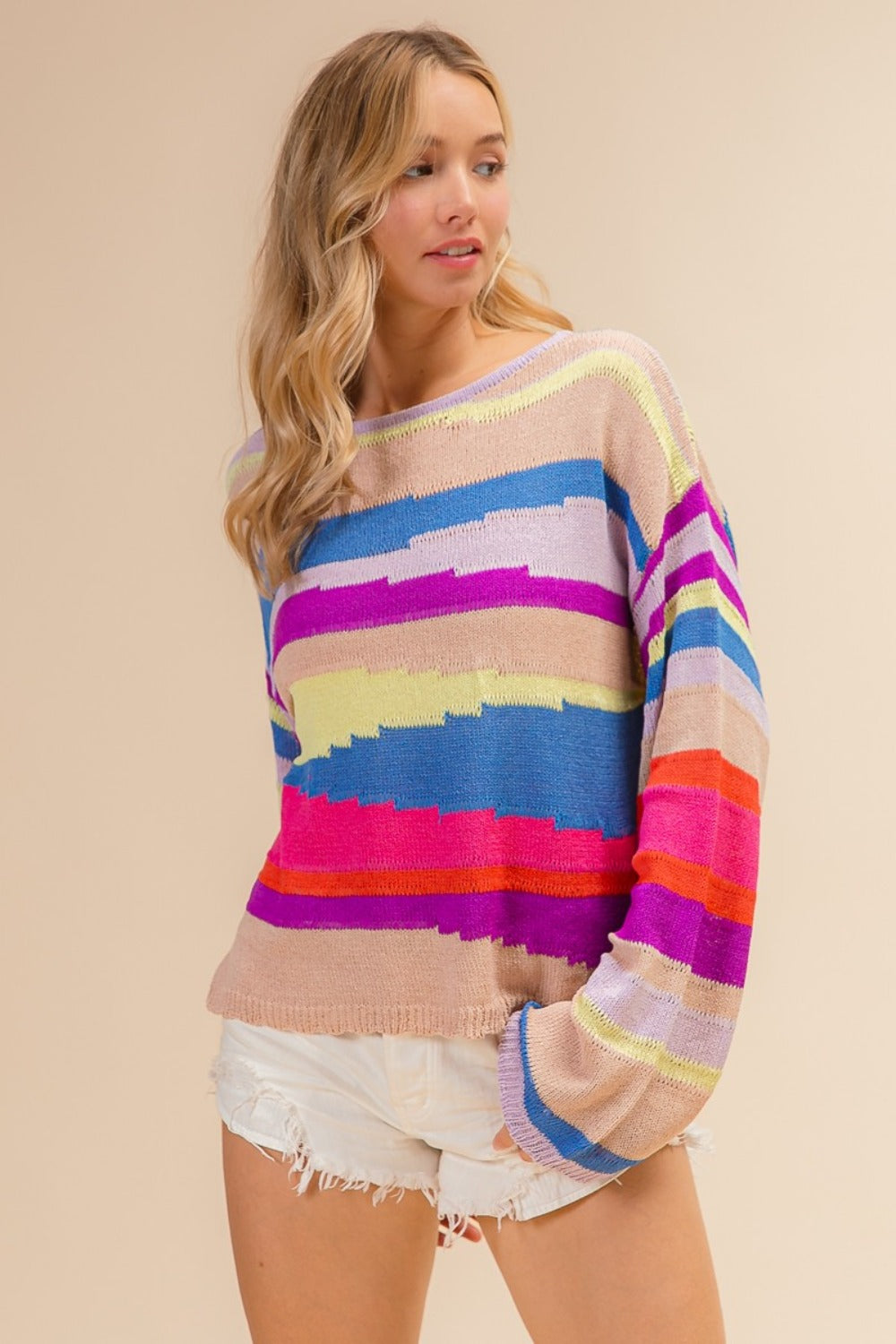 Maxct &BiBi Multi Color Geometric Stripe Sweater