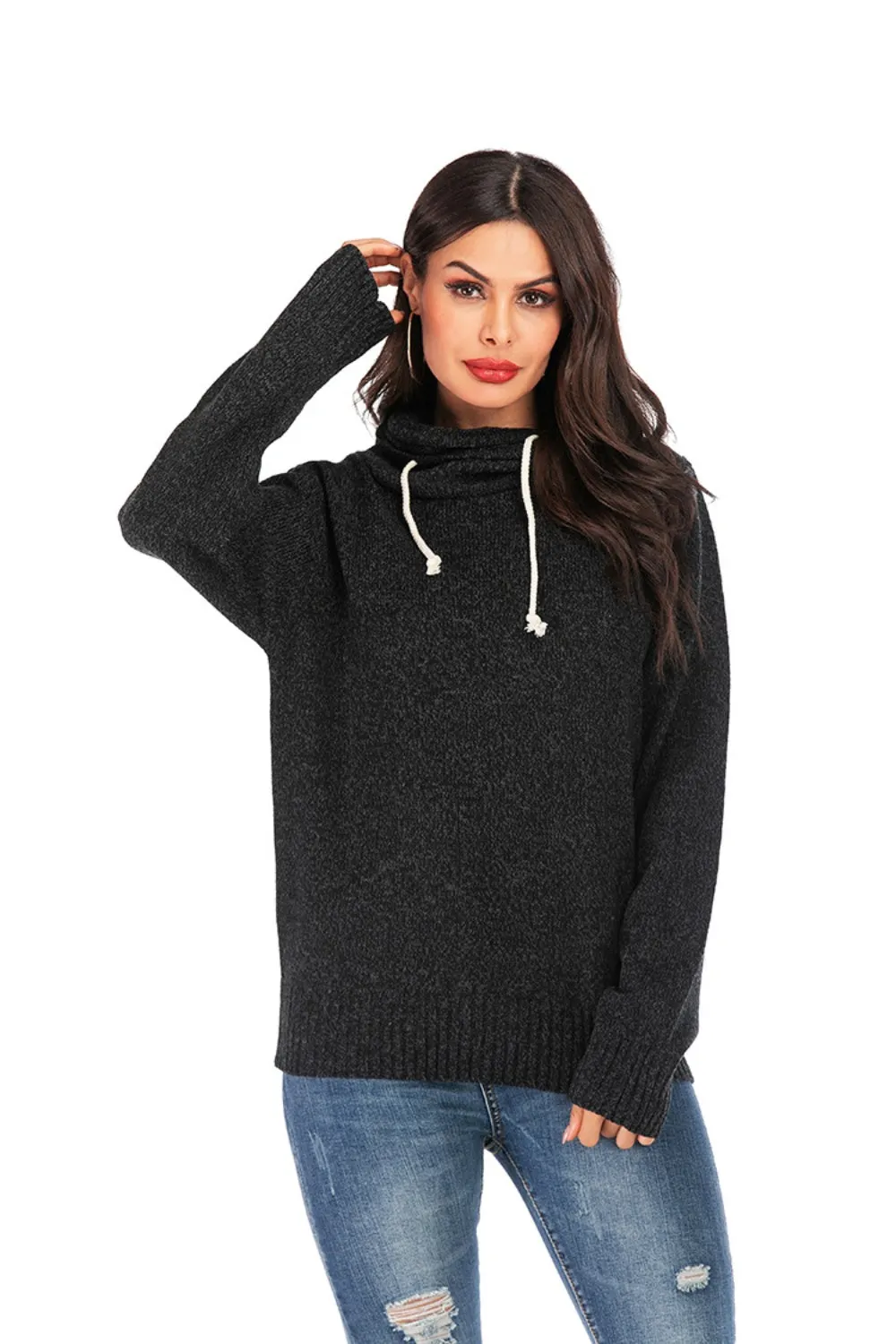Maxct &Drawstring Mock Neck Long Sleeve Sweater