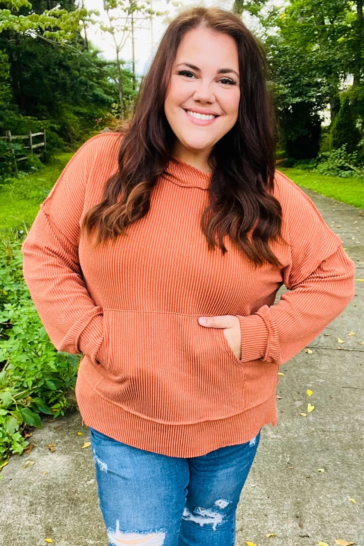 Maxct &Cozy Days Rust Mineral Wash Rib Knit Hoodie