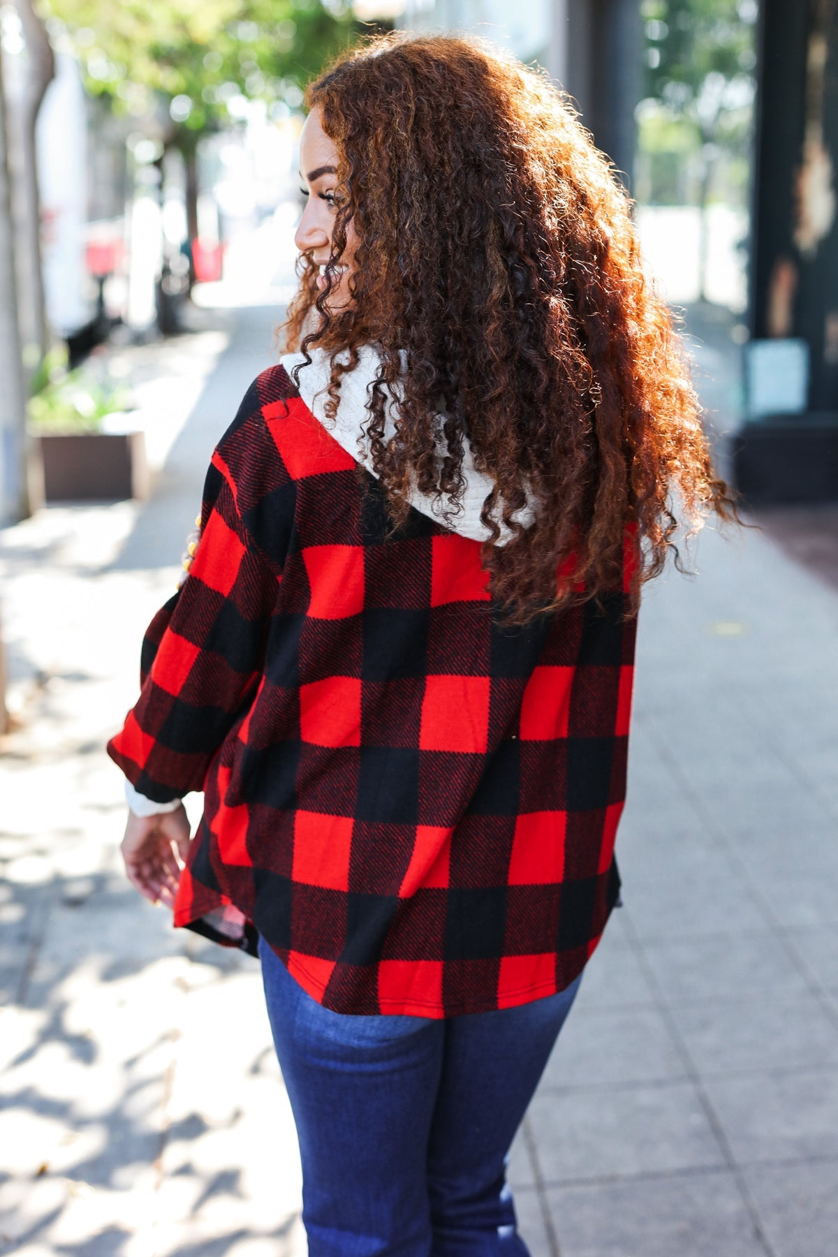 Maxct &Stepping Out Red Buffalo Plaid Ribbed Hooded Sweater