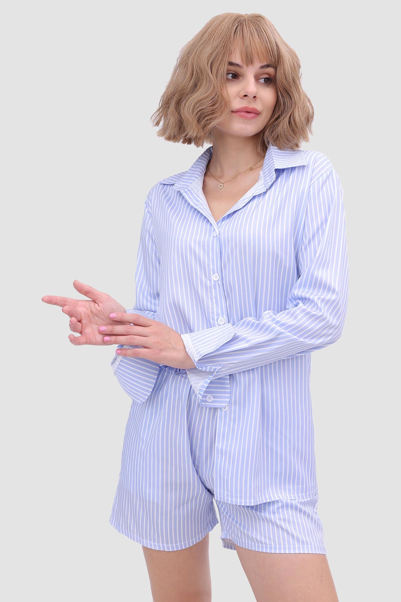 Maxct Striped Shirt Top & High Waist Shorts