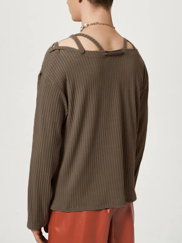 Maxct - Mens Solid Long Sleeve Knotted Knit Sweater