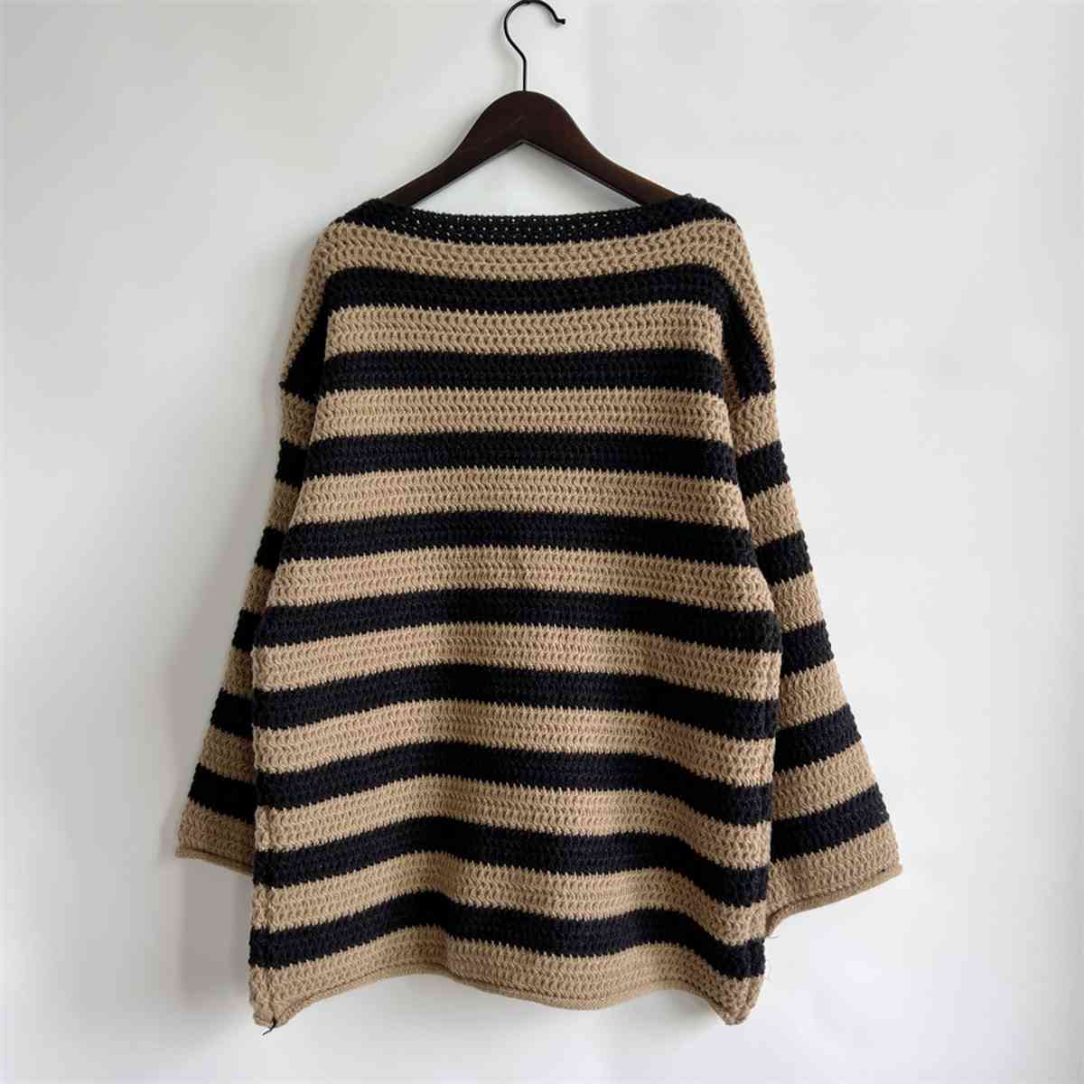 Maxct &Striped Round Neck Long Sleeve Sweater