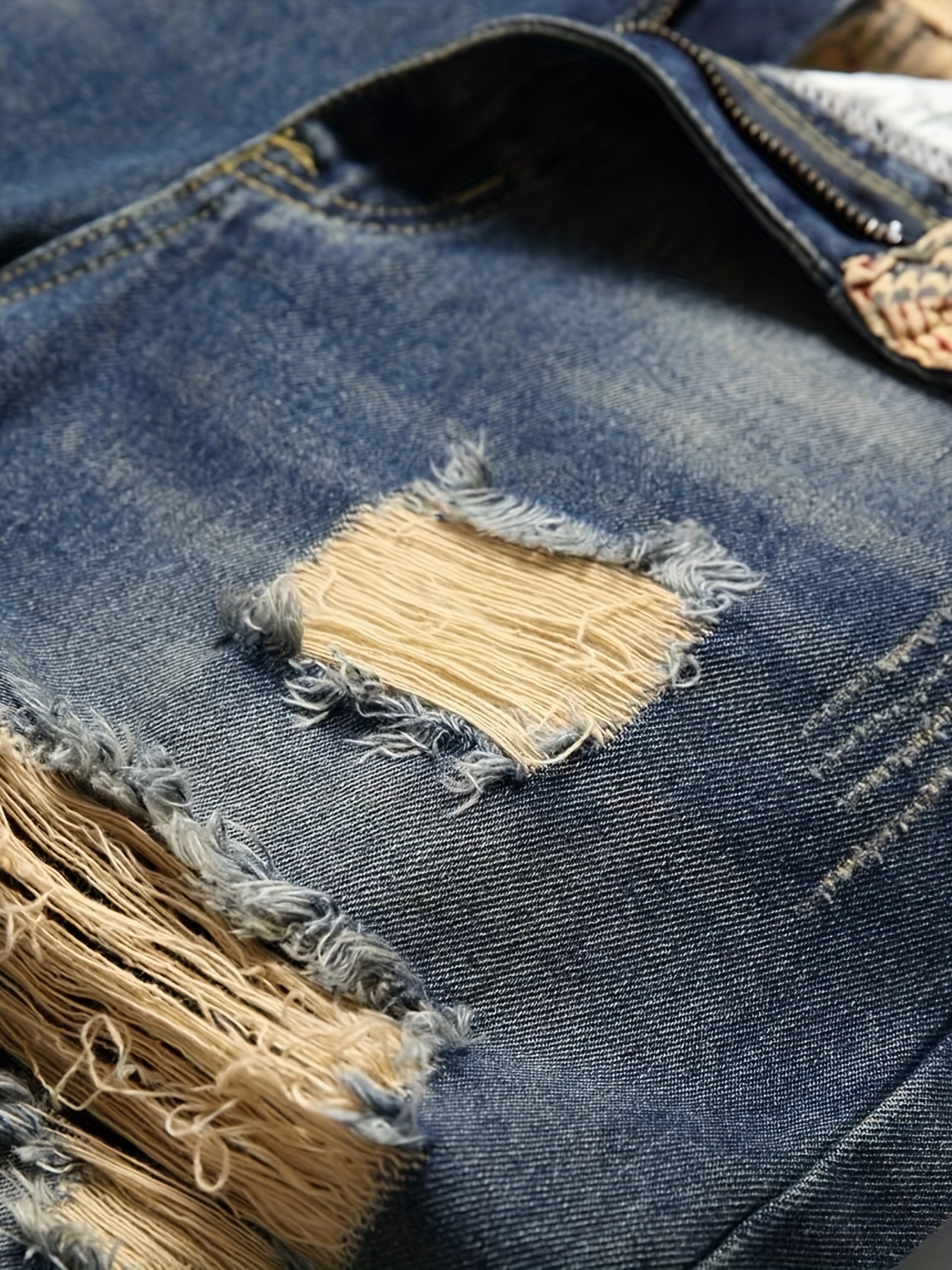 Regular Fit Ripped Jeans, Men's Casual Street Style Distressed Denim Pants For All Seasons
