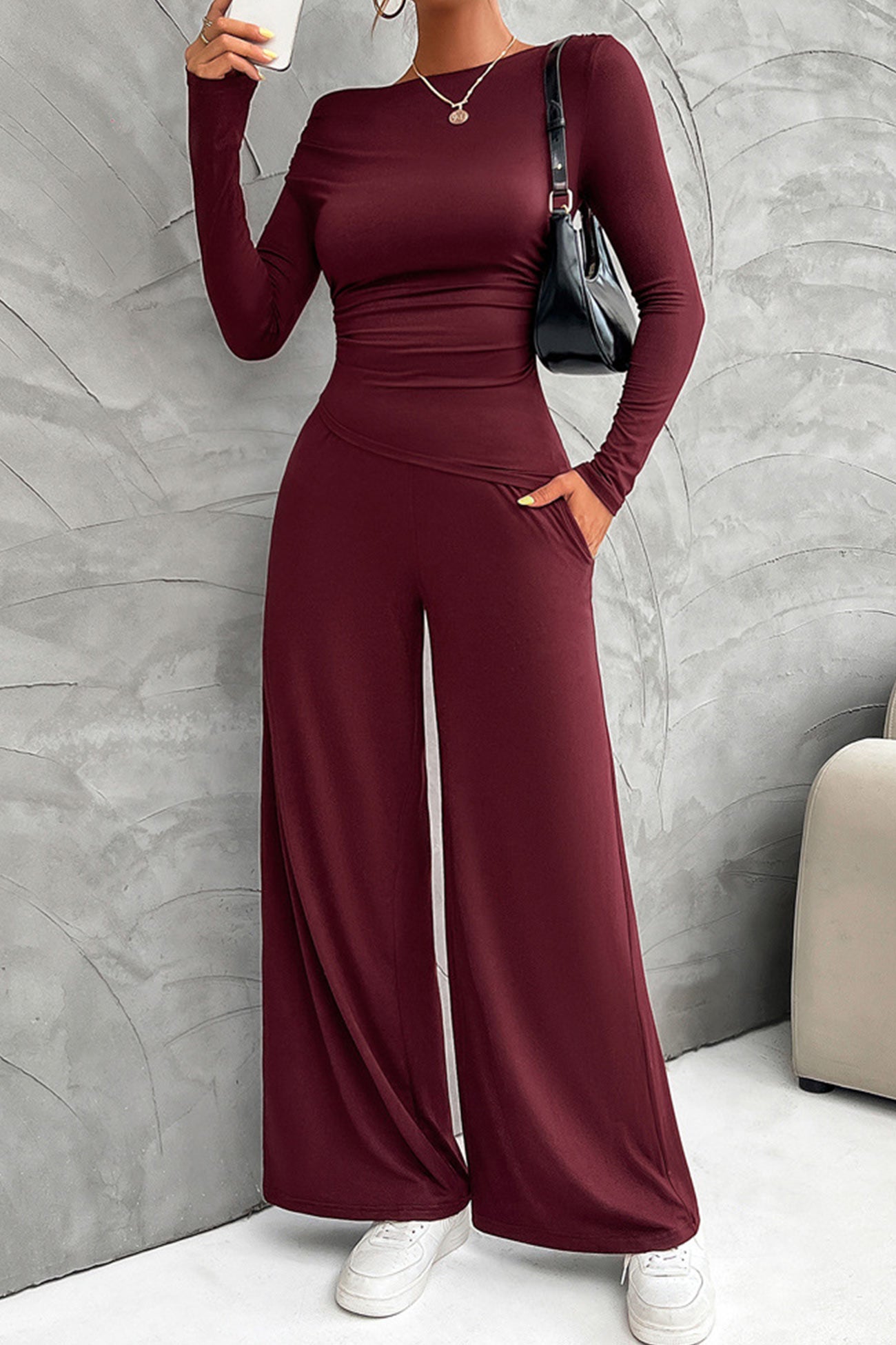 Maxct Drop Shoulder Tops Wide Leg Pants Set