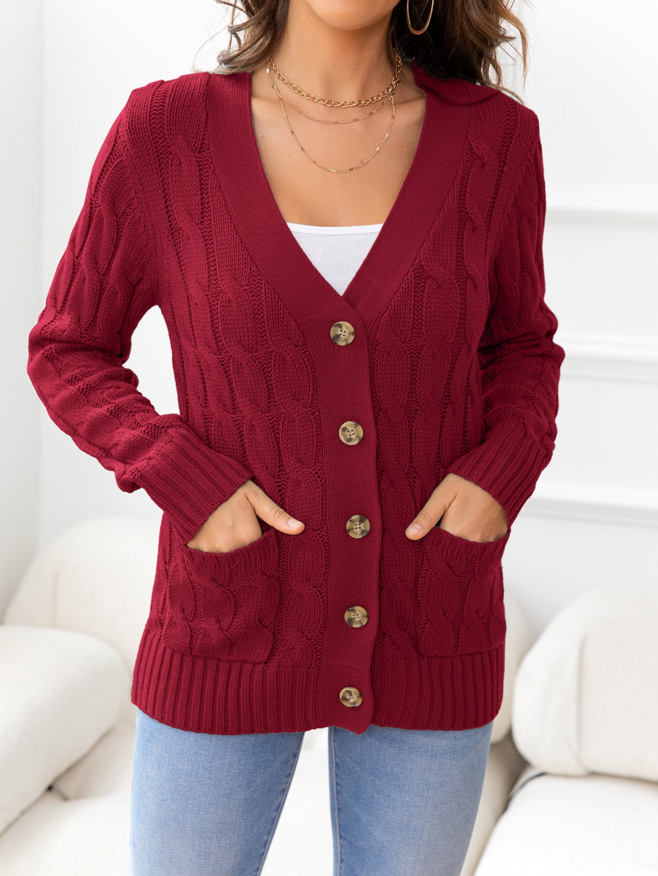 Maxct &Button Down Cable-Knit Cardigan