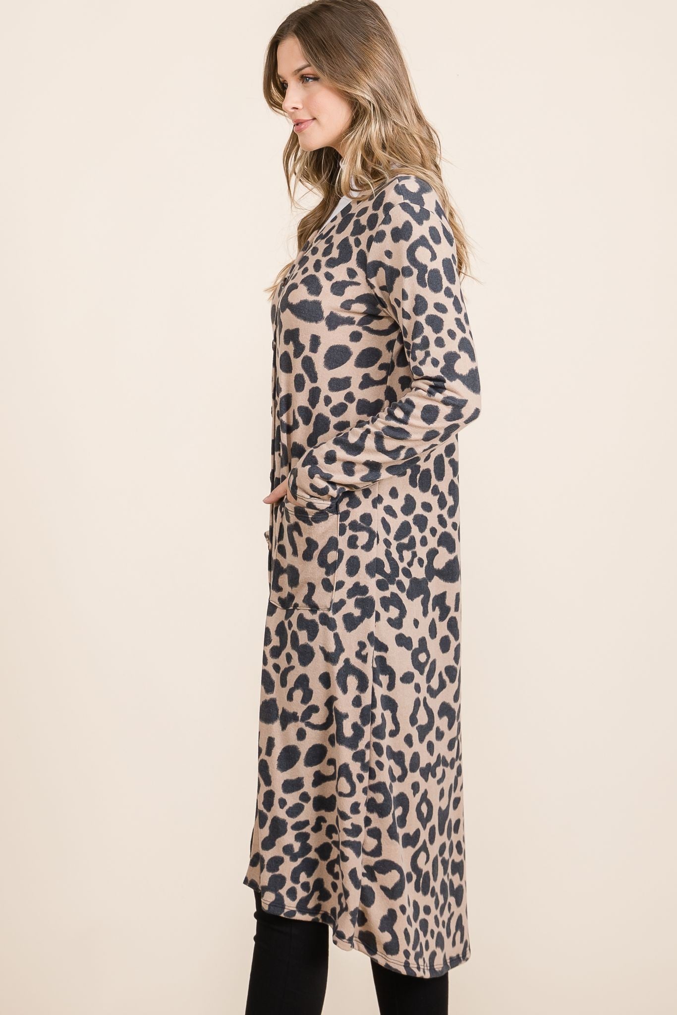 Maxct &Celeste Full Size Leopard V-Neck Long Sleeve Cardigan