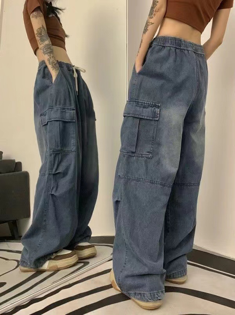 Y2K Baggy Cargo High Waist Wide Leg Pants Trousers Fairy Grunge Streetwear Women - true deals club