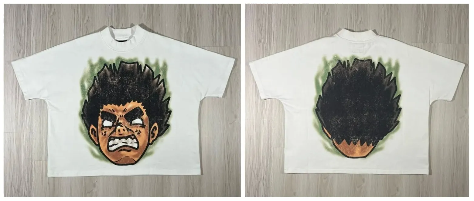 Maxct High Street Retro Cartoon Short-Sleeved Shirt Men's Y2K American Loose Casual Gothic Punk Oversized T-shirt Men's