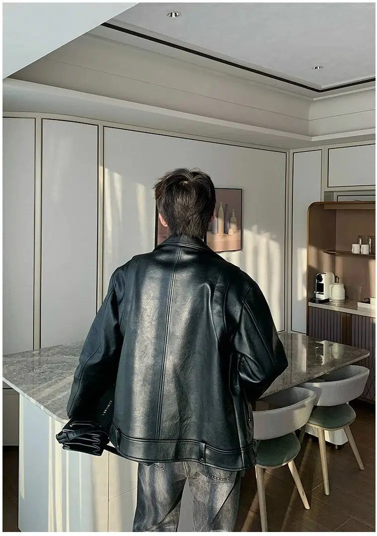 Maxct Black PU Leather Motorcycle Jacket