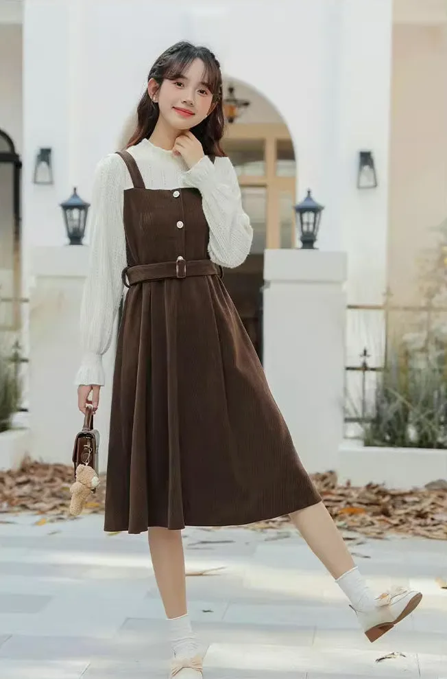 Corduroy Knit Belted Twofer Midi Dress Maxct