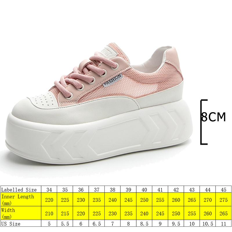 8cm Air Leather Chunky Sneakers with Thick-Soled Platform - true deals club