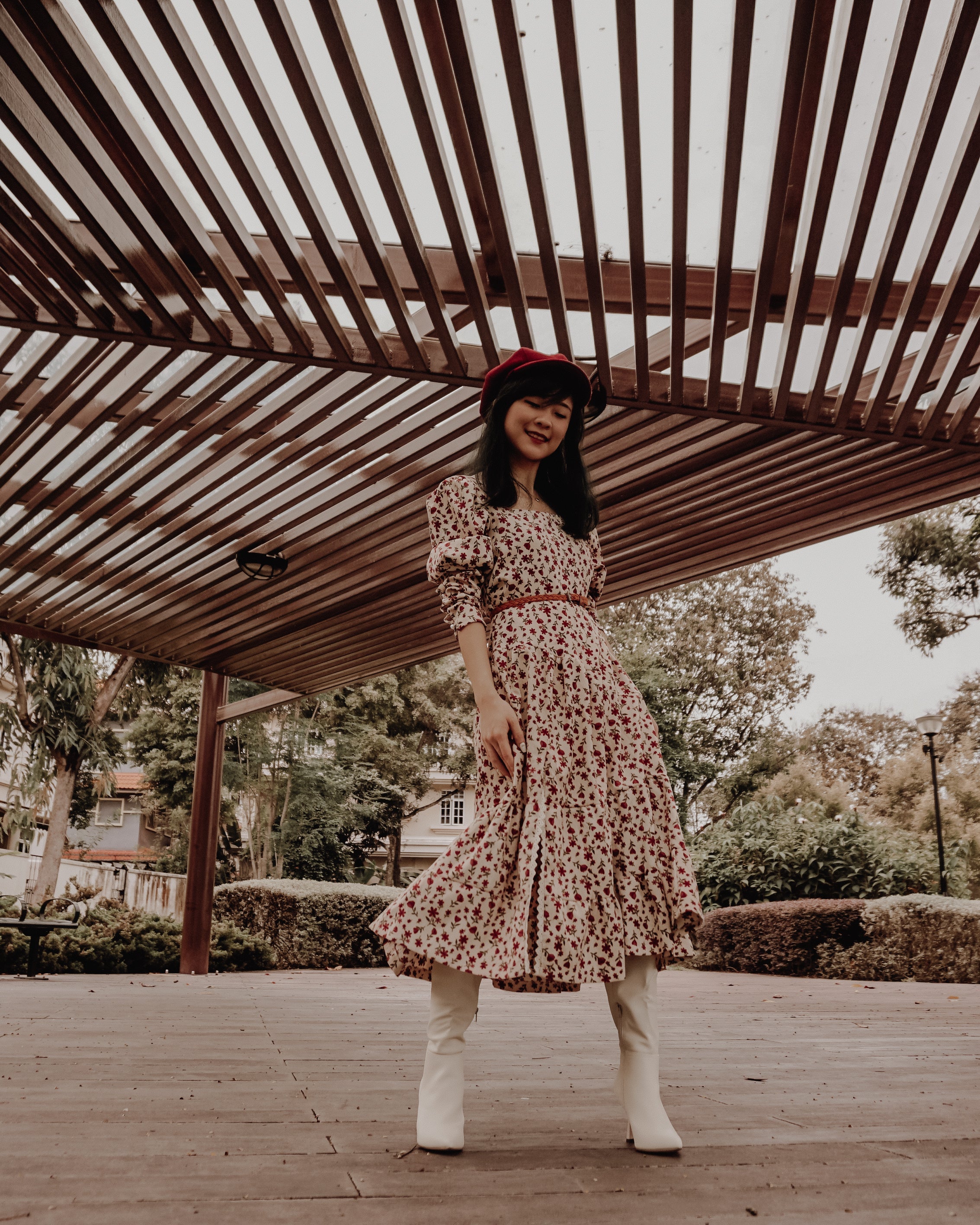 Sweet Floral Corduroy Midi Dress Maxct