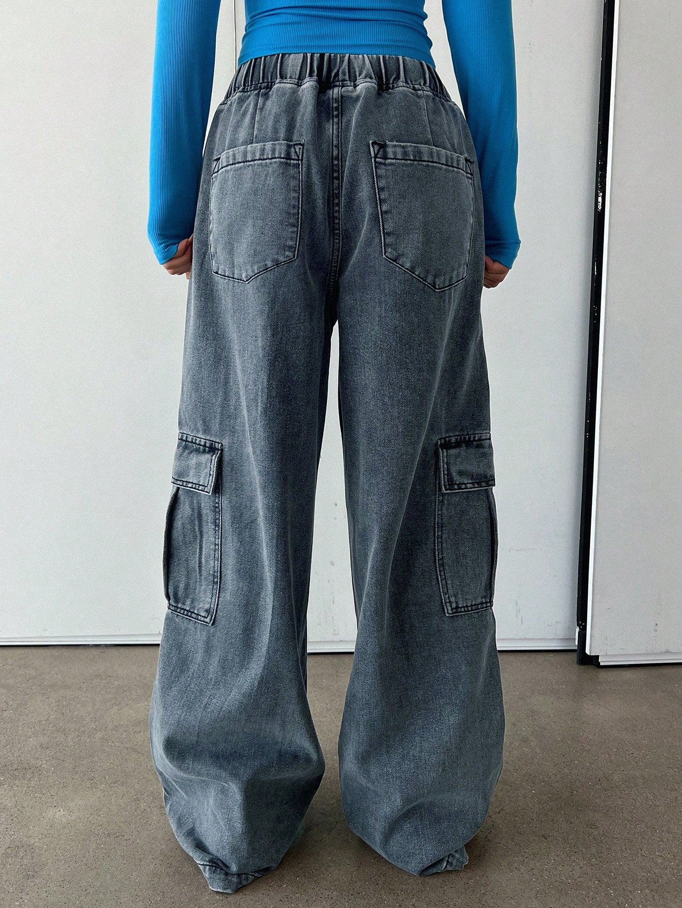 Maxct Women's Drawstring Waist Wide Leg Loose Casual Denim Pants With Pockets