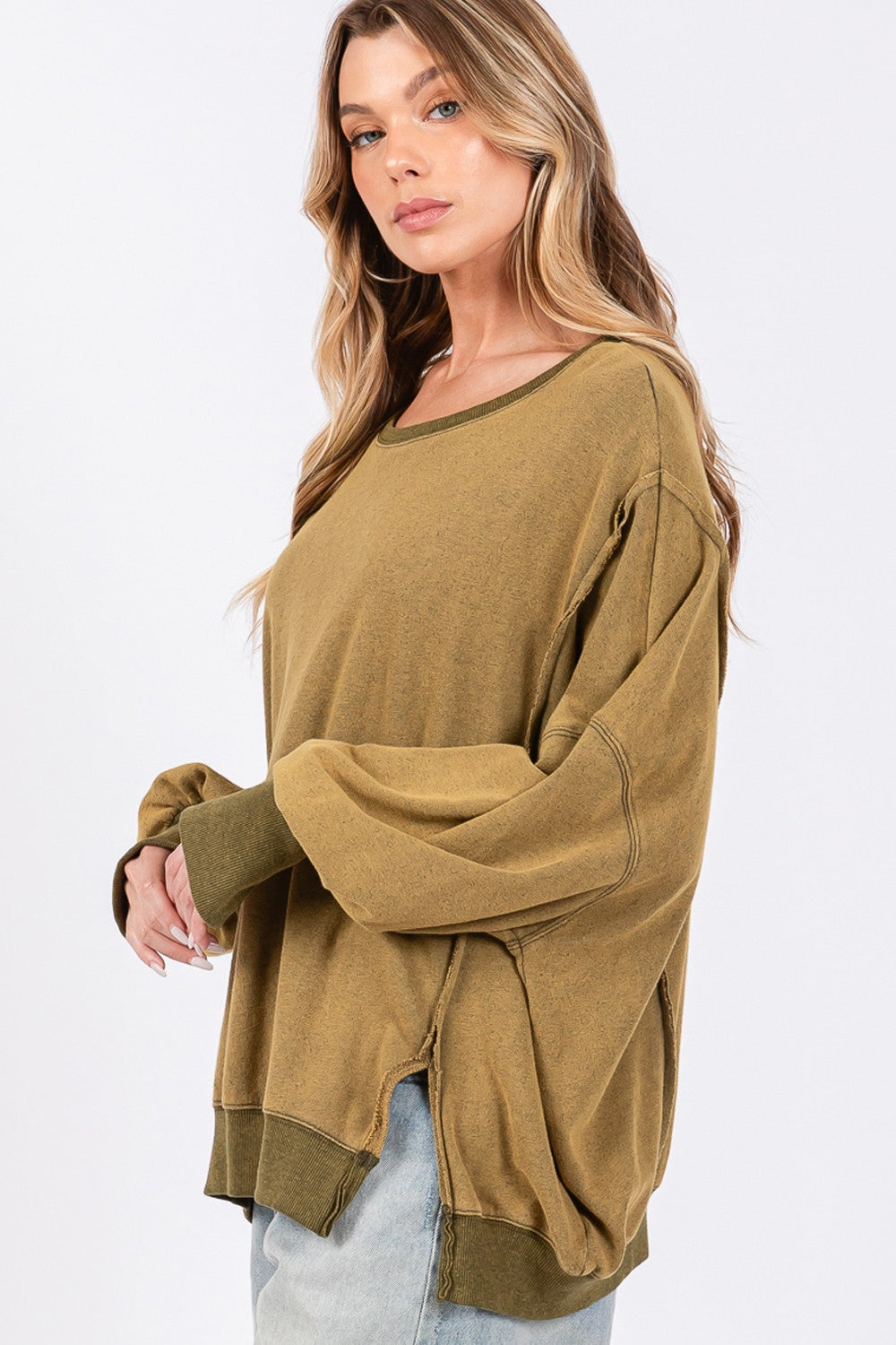 Maxct &SAGE + FIG Mineral Wash Side Slit Oversized Sweatshirt