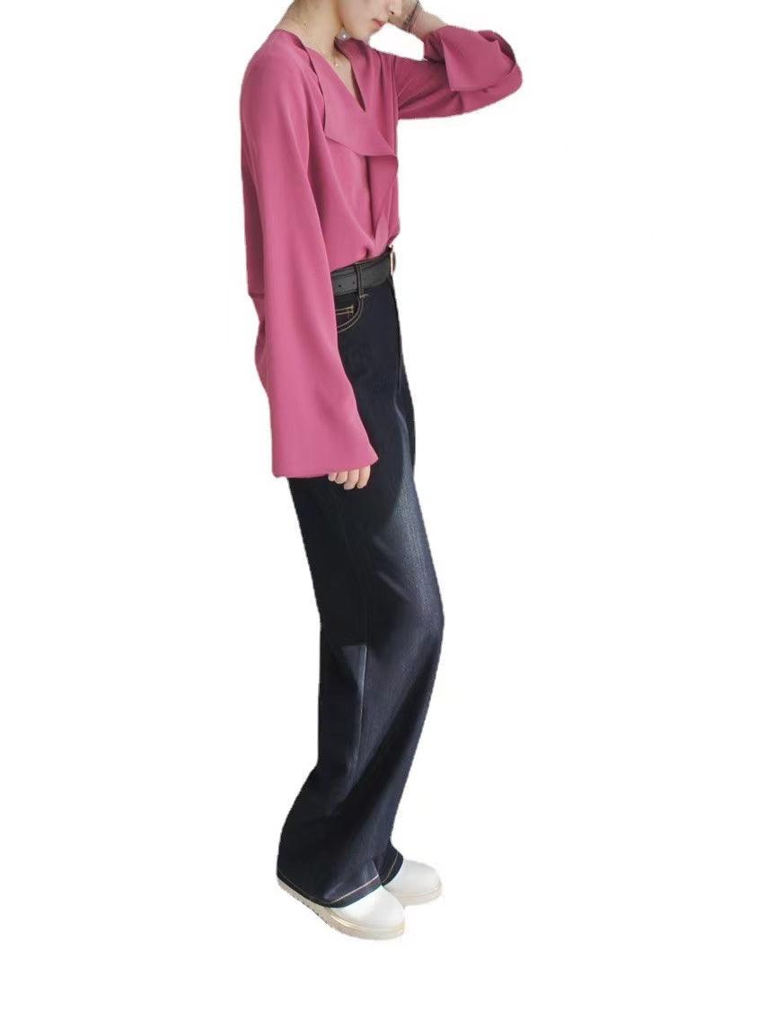 Maxct Rose V Neck Asymmetric Long Sleeve Shirt