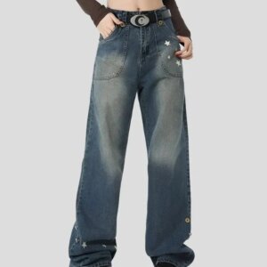 Loose Jeans Five-Point Star Design for Women Maxct