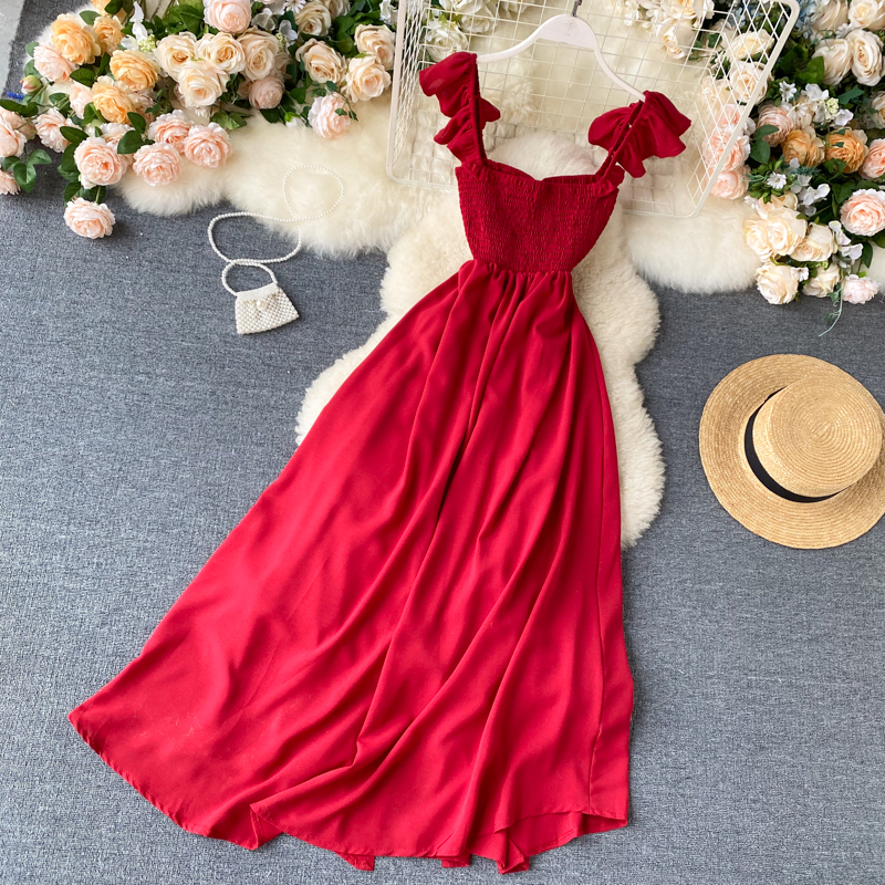 High Waist Slash Neck Women Long Dress Elegant Big Swing A-line Vestidos Verano Vintage Green/Red Party Robe For Female
