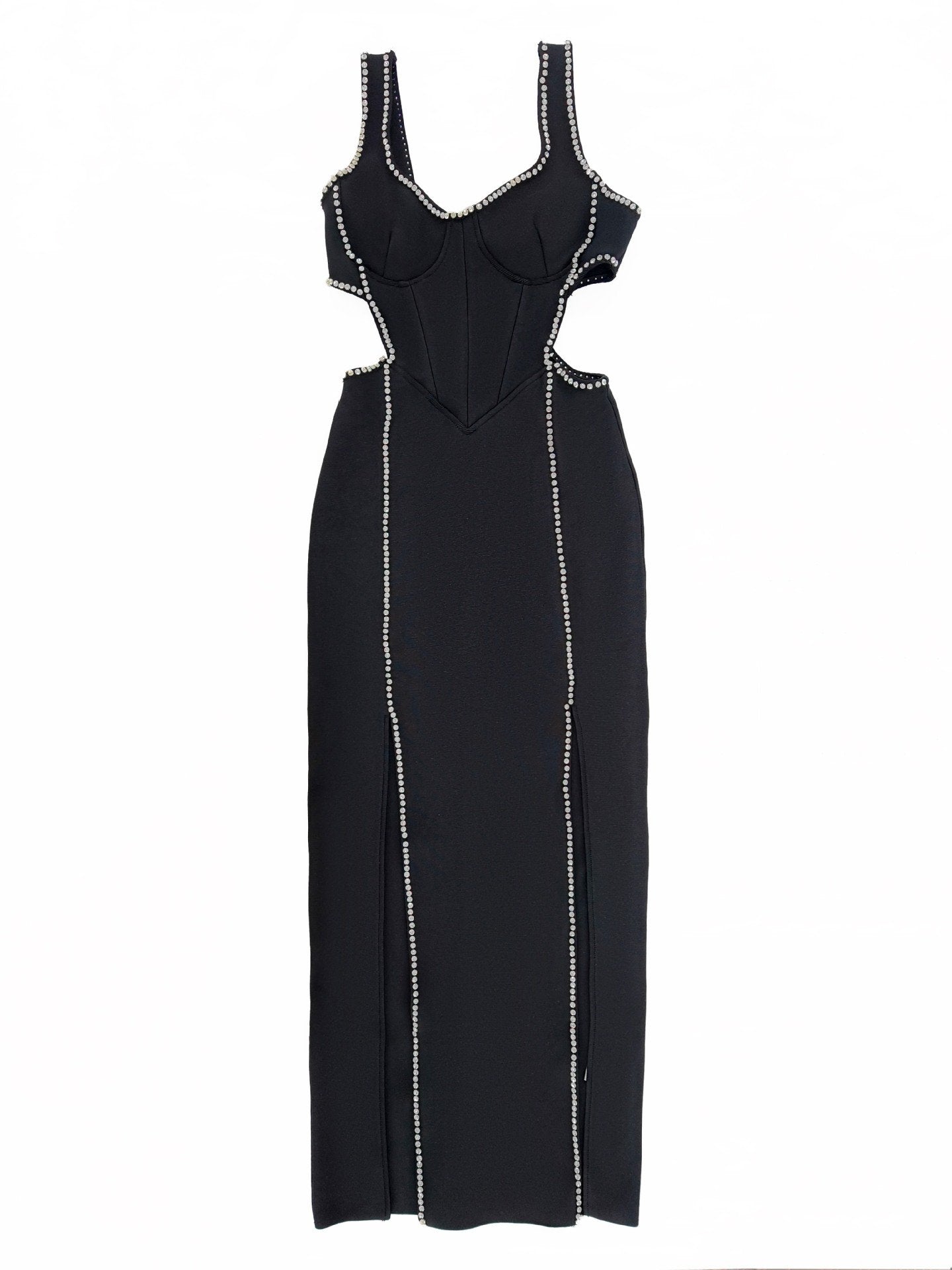 Maxct 2023 Super Hot Summer Women's Wear Black Rhinestone Hollow Strap Long Dress