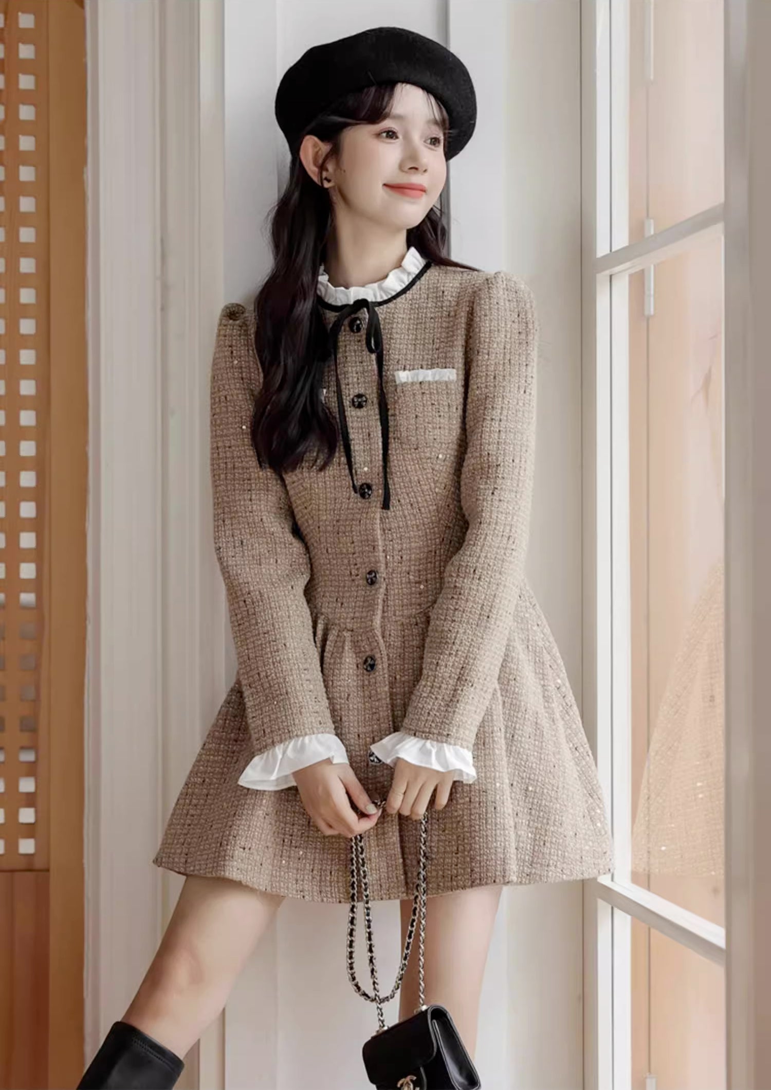Latte Tweed Mini Dress Maxct