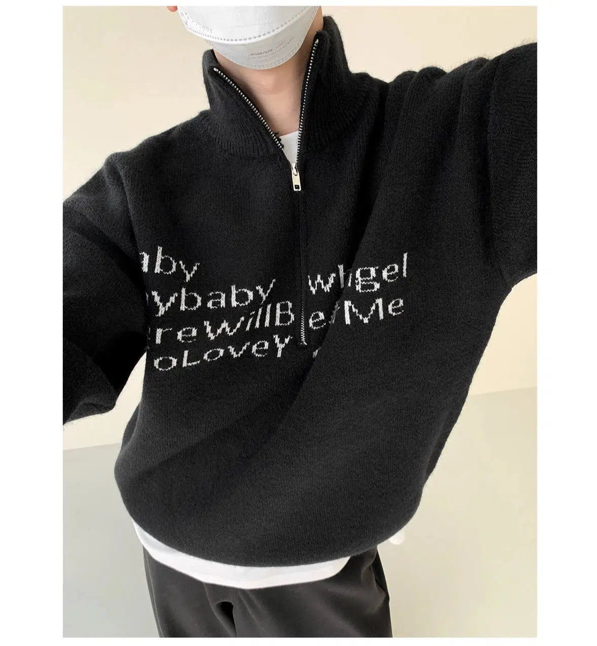 Maxct Text Print Stand Collar Sweater