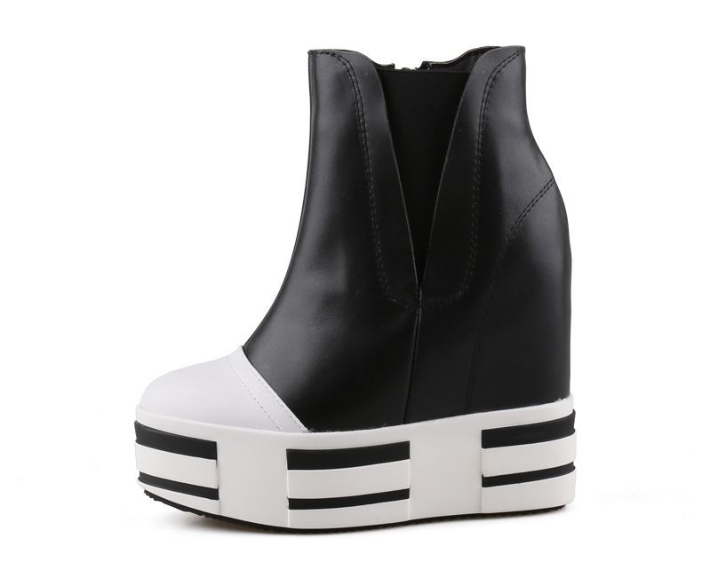 Women's 13cm Leather Platform Wedge Boots - true deals club