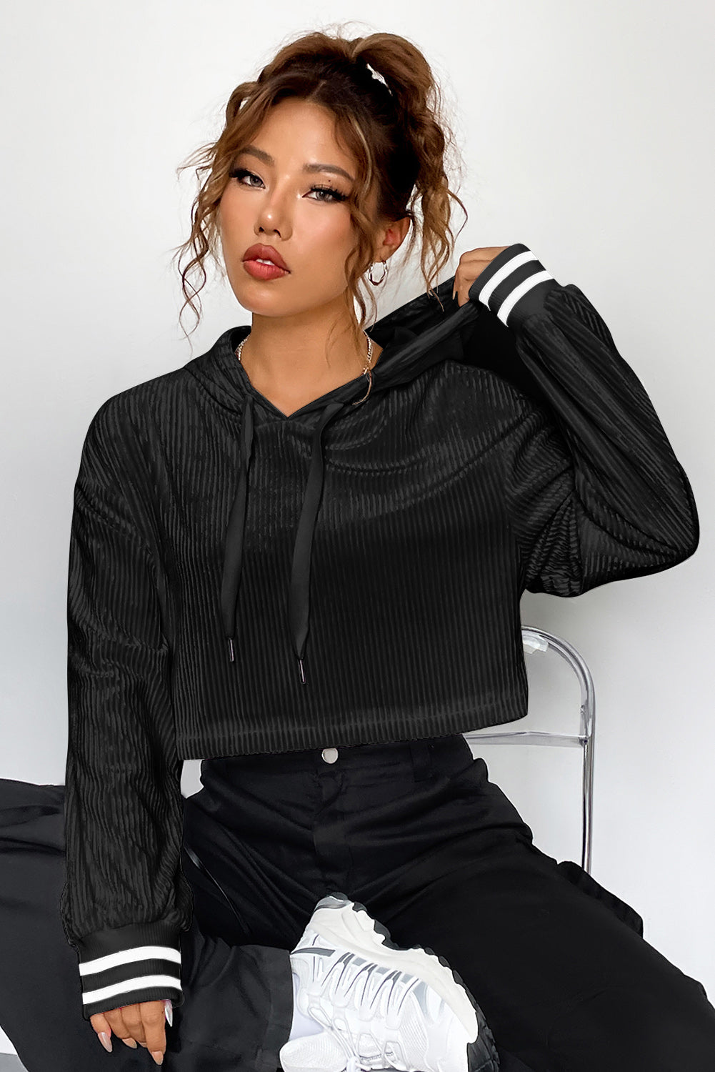Maxct &Drawstring Drop Shoulder Long Sleeve Hoodie