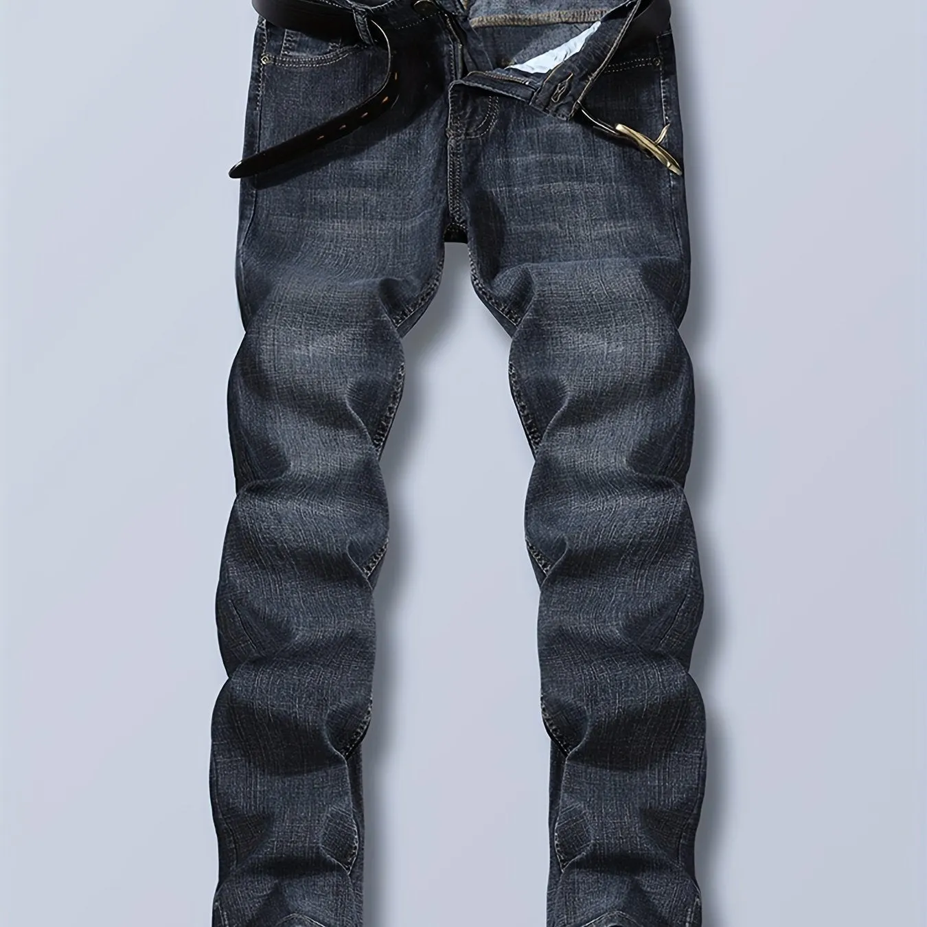 Maxct  Regular Fit Jeans, Men's Casual Street Style Distressed Medium Stretch Denim Pants For All Seasons