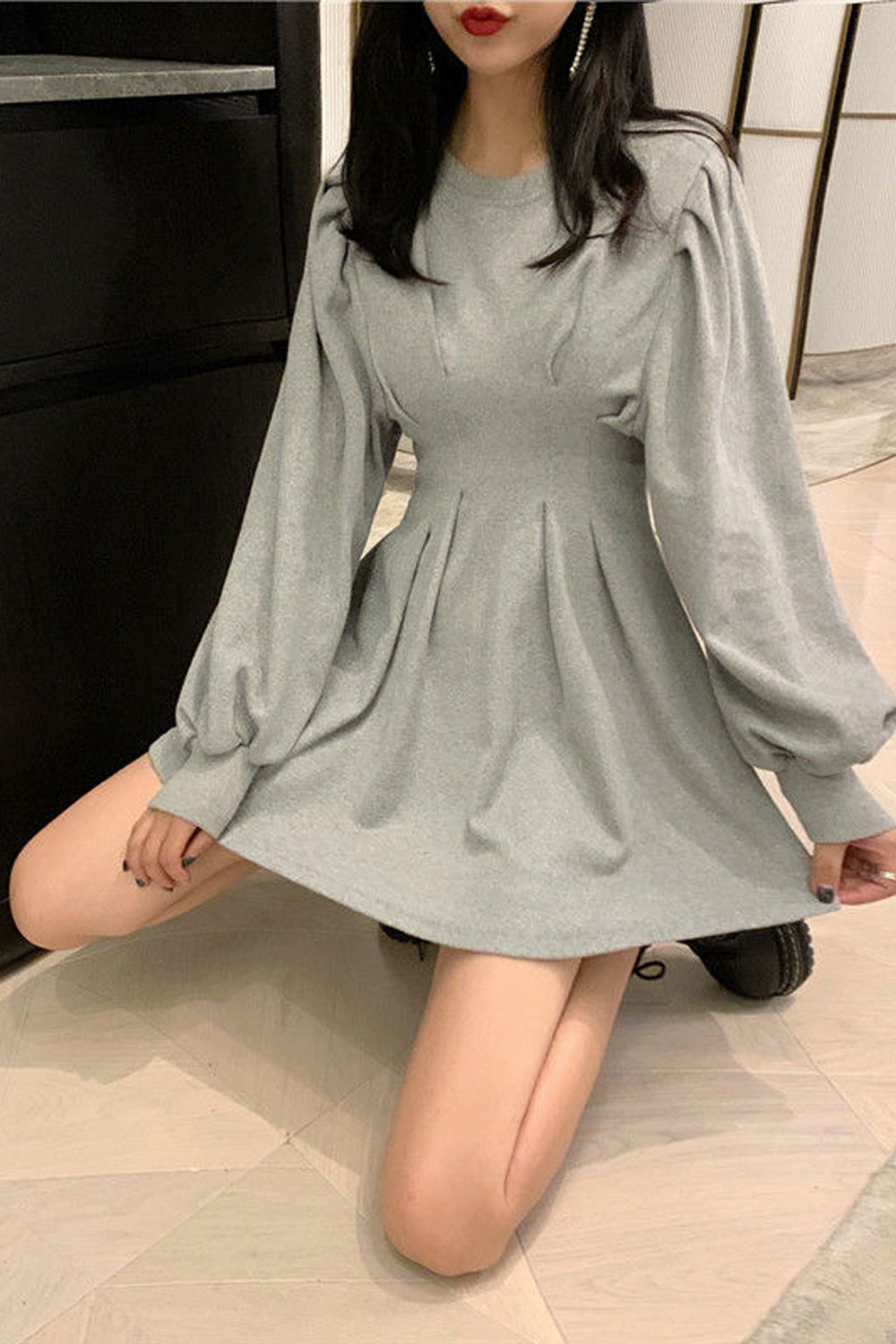 Long Sleeve Abdomen Casual Dress Maxct