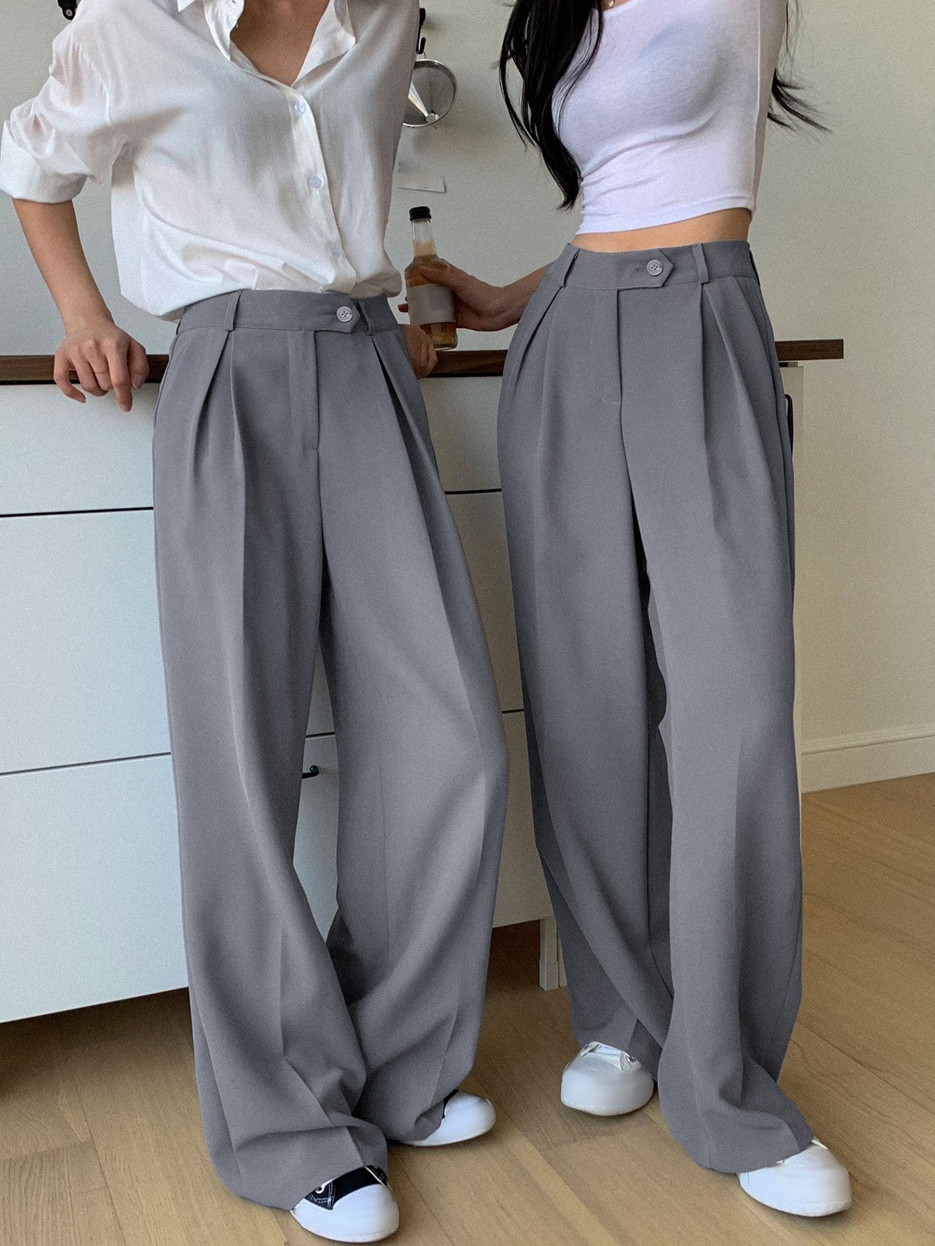 Maxct 1pc High Waist Slant Pockets Tailored Pants