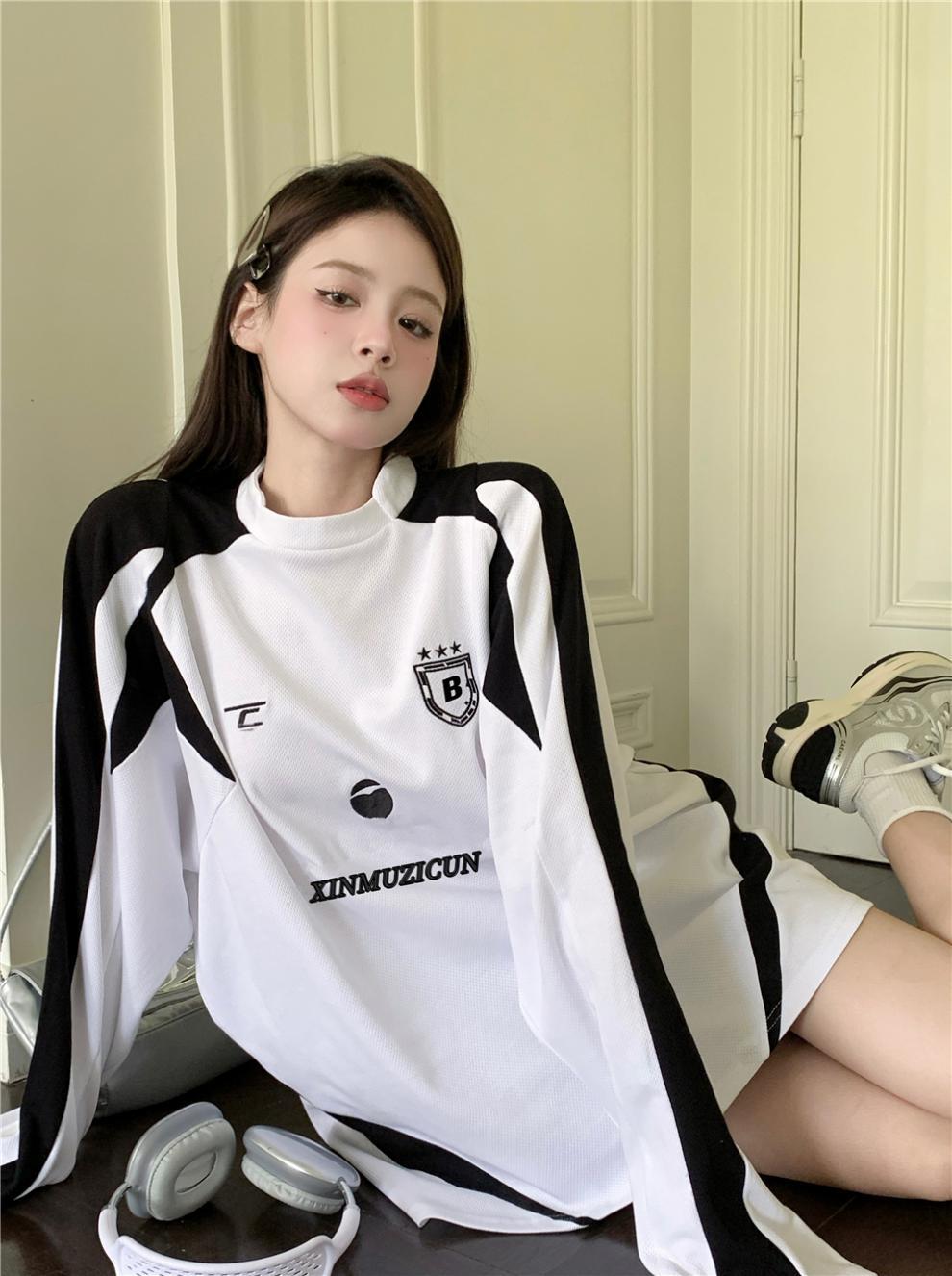 Maxct 2024 Fall Fashion Contrast Color Embroidery Print Oversized Sweatshirt