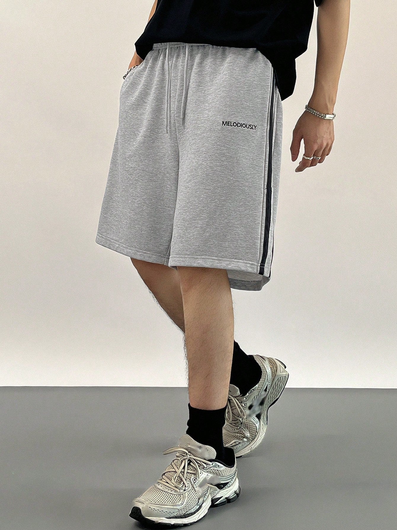 Maxct Men's Summer Casual Color Block Striped Letter Print Drawstring Waist Shorts