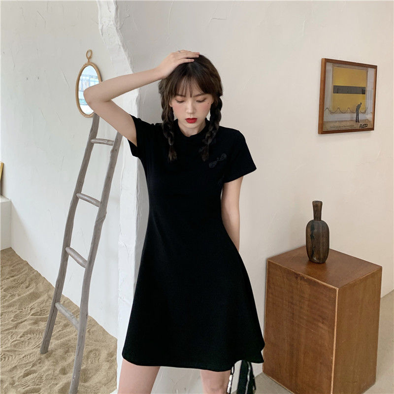 Maxct Short Sleeve Dress Women O-neck Slender Vintage Chinese Style Qipao Students Kawaii 4XL Sweet Mini Dresses Leisure Sexy