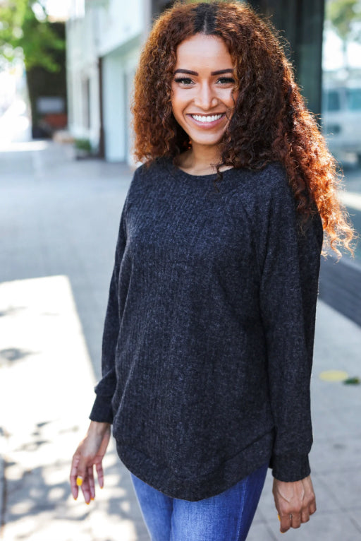 Maxct &Beautiful You Charcoal Ribbed Brushed Hacci Sweater