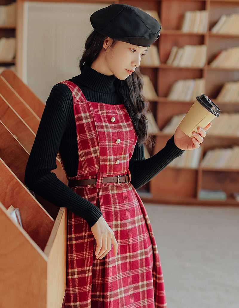 Holiday Plaid Pinafore Midi Dress Maxct