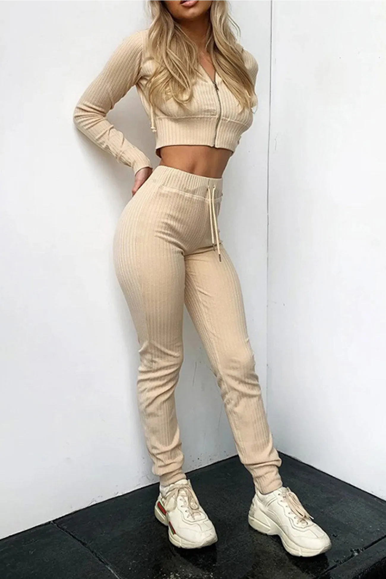 Maxct Ribbed Knit Hoodie Long Pants Suits