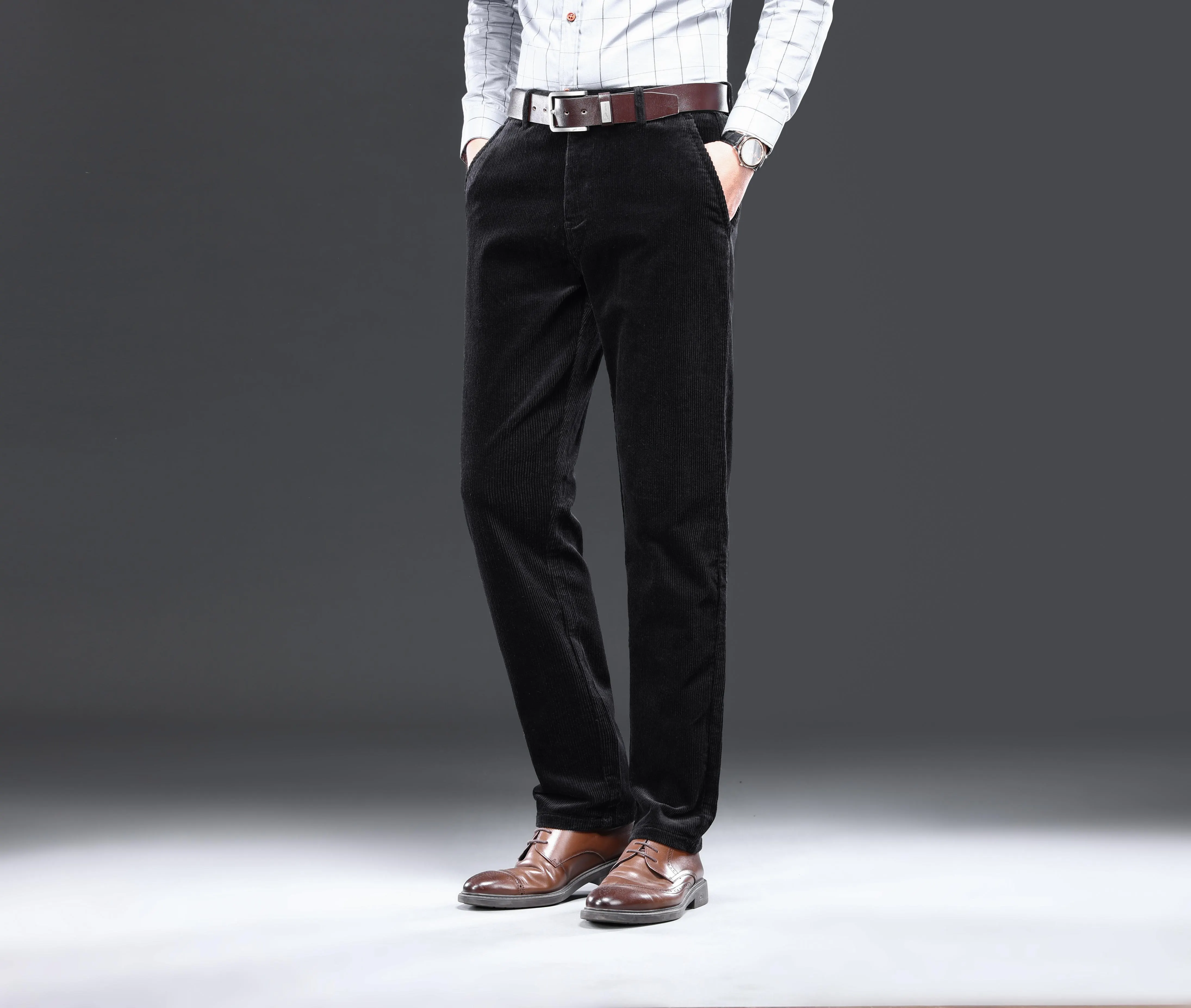 Men's Corduroy Pants For Business, Formal Stretch Straight Leg Pants For Fall Winter